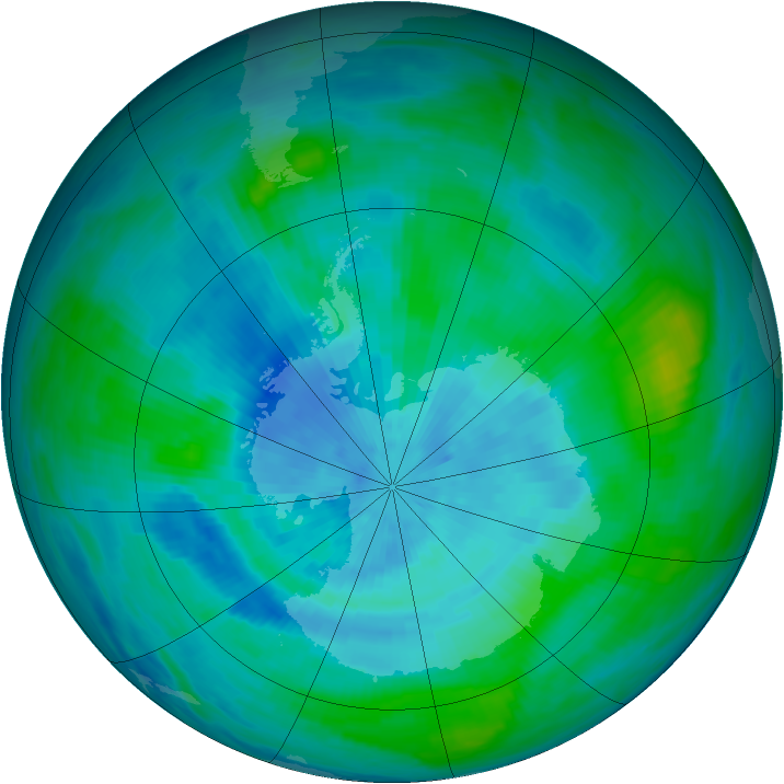 Antarctic ozone map for 13 March 1990